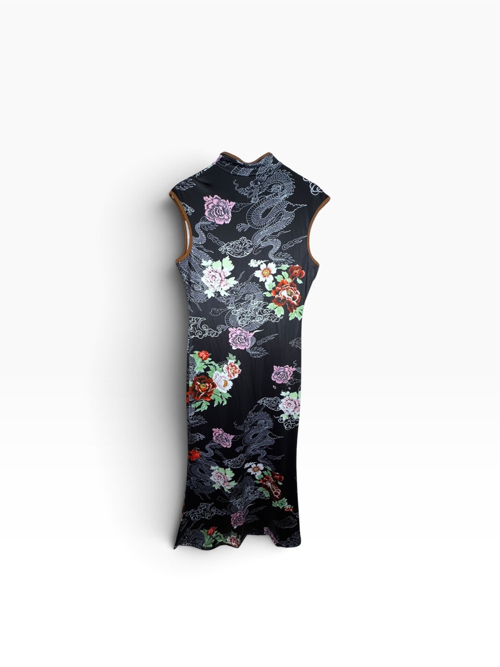 Asian Inspired Dragon-Print floral Midi Dress